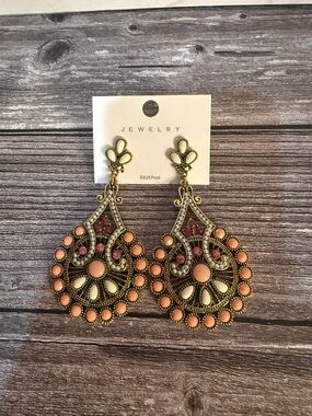 New gold tone metal earrings dangle boho